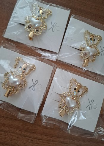 İnci Kalpli Altın Renkli Ayıcık Toka TAŞLI TEDY PENS TOKA - Görsel 8