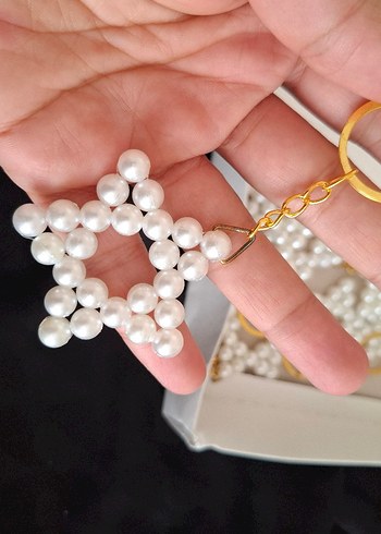 Beden beyaz Renk İnci Boncuklu Yıldız Anahtarlık hediyelik anahtarlık