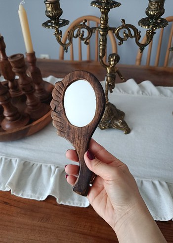 Antika Ahşap El Aynası - Görsel 2