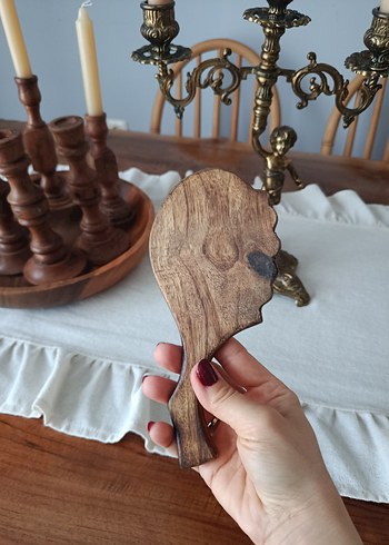 Antika Ahşap El Aynası - Görsel 3