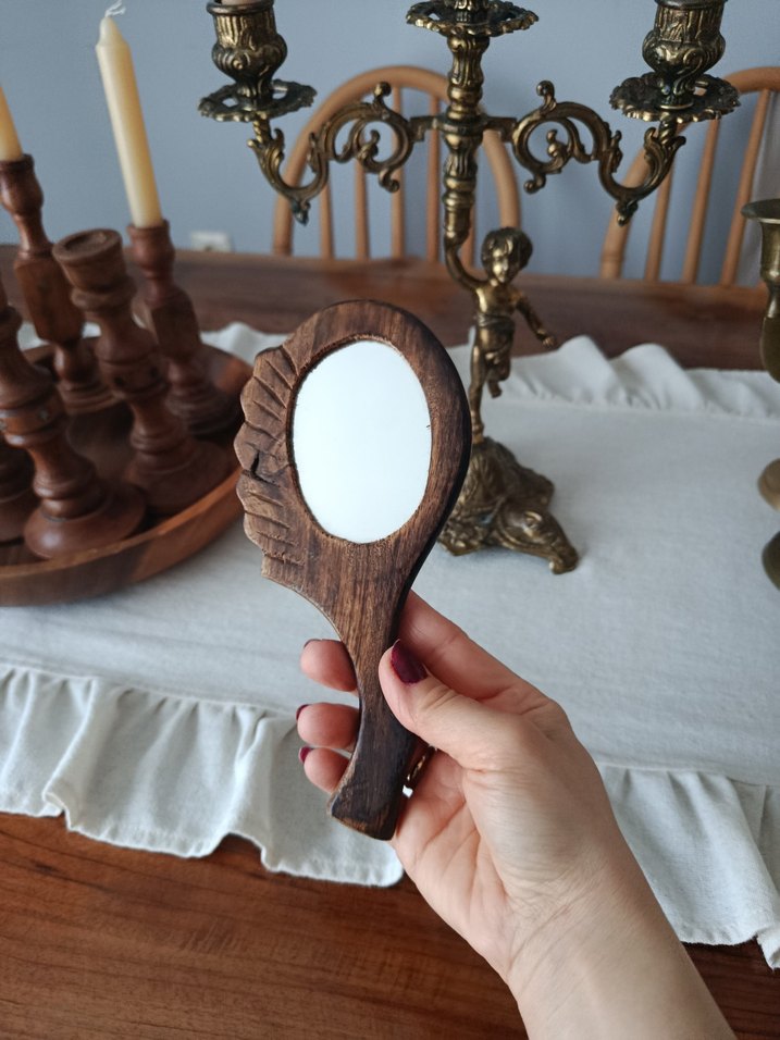 Antika Ahşap El Aynası - Görsel 2