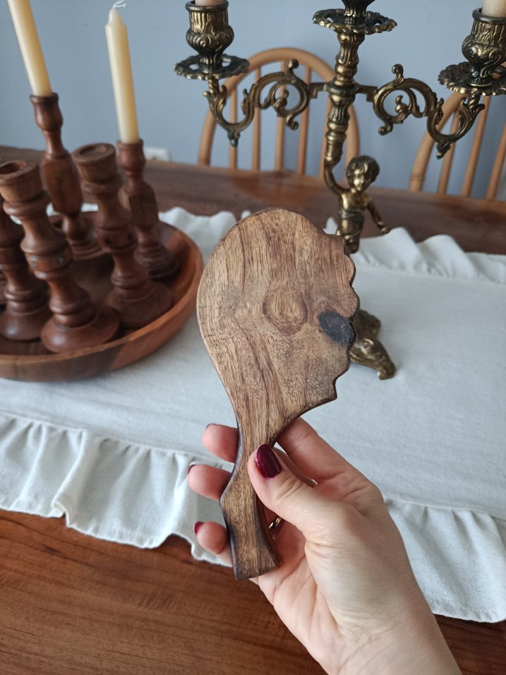 Antika Ahşap El Aynası - Görsel 3