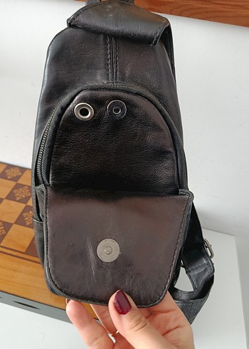 Siyah Deri Kadın Biker Çapraz Çanta - Görsel 5