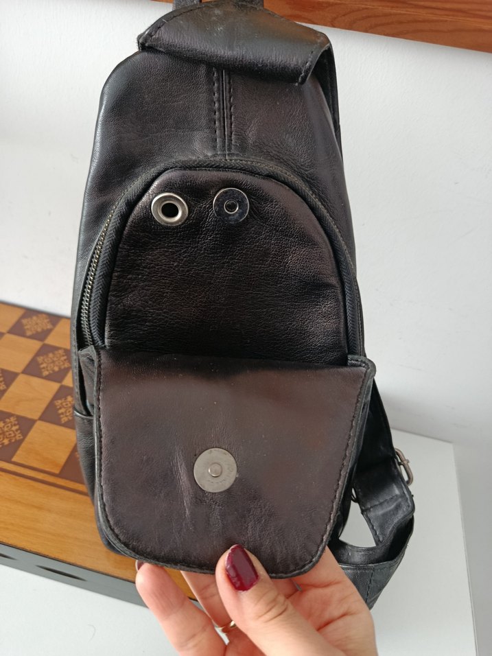 Siyah Deri Kadın Biker Çapraz Çanta - Görsel 5