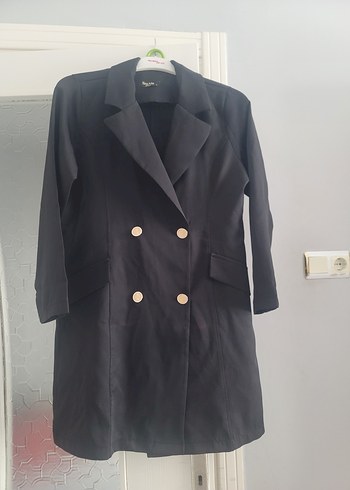 l Beden siyah Renk Kadın Siyah Uzun Ceketli Düğmeli Takım