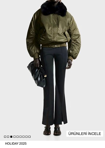 Kürk Detaylı Khaki Midi Kadın Ceket - Görsel 2