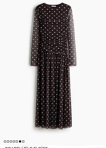 Uzun Kollu Siyah Puantiyeli Uzun Elbise - Görsel 2
