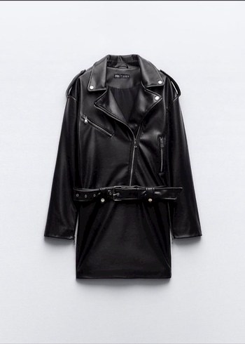 Kemerli Siyah Mini Deri Ceket - Görsel 7