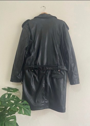 Kemerli Siyah Mini Deri Ceket - Görsel 5