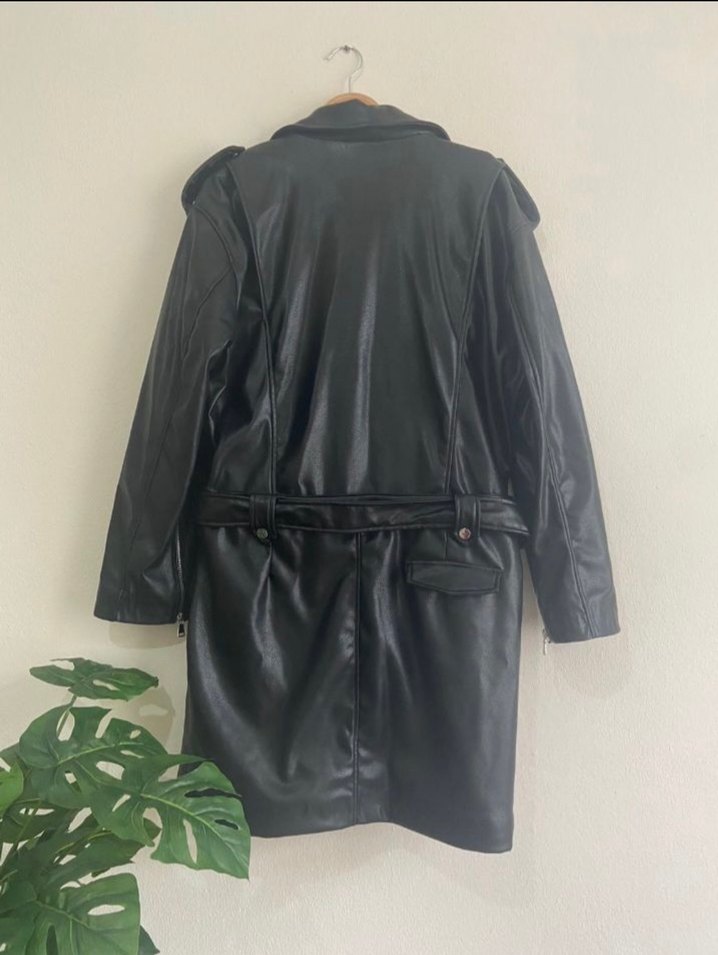 Kemerli Siyah Mini Deri Ceket - Görsel 5