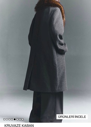 Kahverengi Kürk Detaylı Yün Midi Kaban - Görsel 3