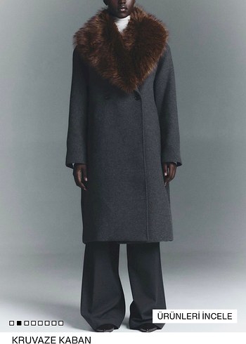 Kahverengi Kürk Detaylı Yün Midi Kaban - Görsel 4