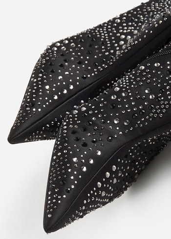 Siyah Taş İşlemeli Stiletto Topuklu Kadın Bot - Görsel 2