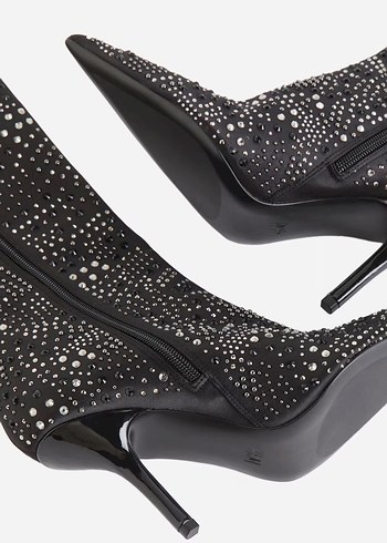 Siyah Taş İşlemeli Stiletto Topuklu Kadın Bot - Görsel 3