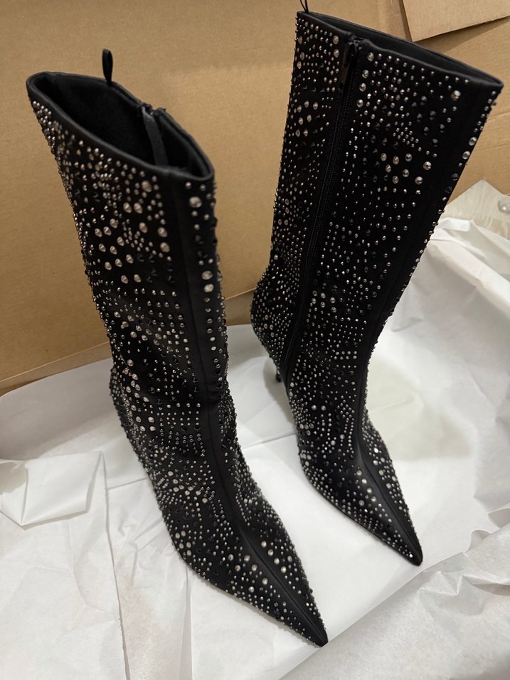 Siyah Taş İşlemeli Stiletto Topuklu Kadın Bot - Görsel 5