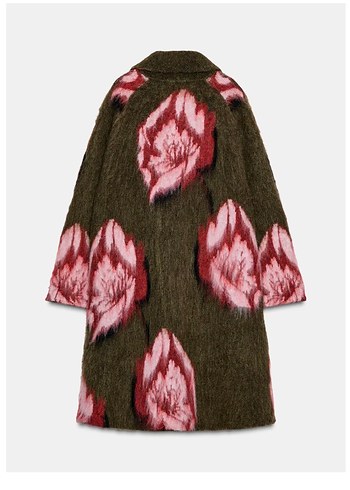 Bordo Bağlama Desenli Kadın Kürklü Midi Kaban - Görsel 2