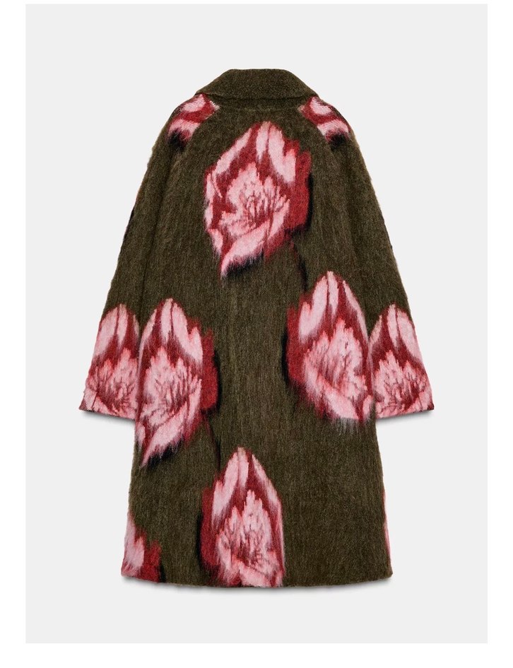 Bordo Bağlama Desenli Kadın Kürklü Midi Kaban - Görsel 2