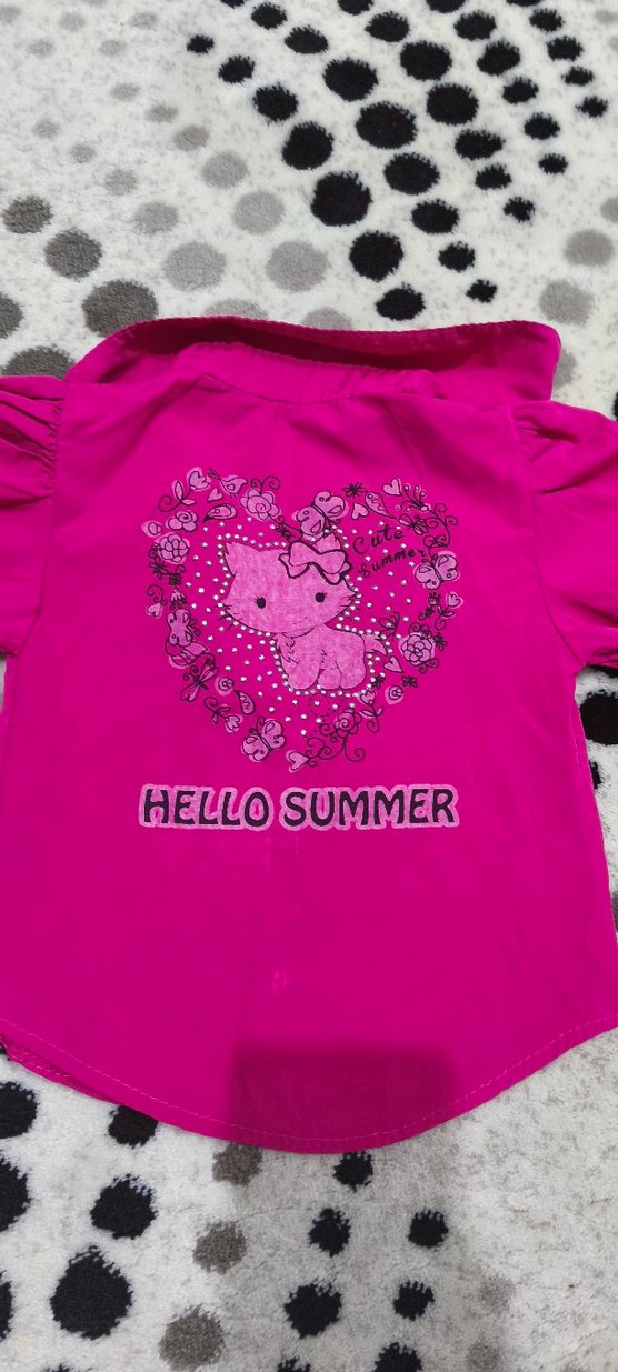 Pembe Kısa Kollu Kız Gömleği - Görsel 4