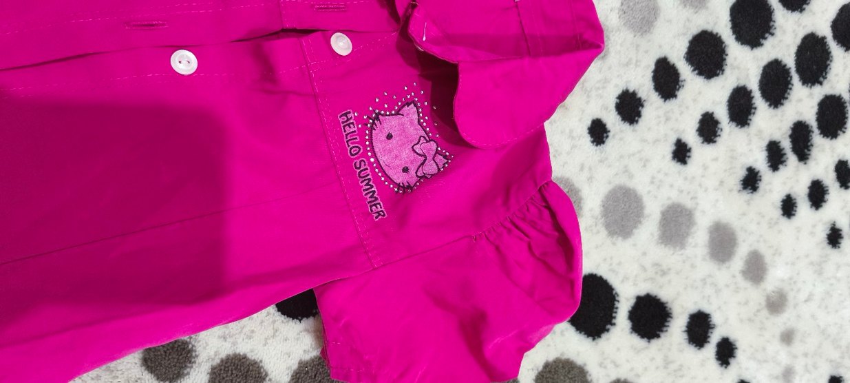 Pembe Kısa Kollu Kız Gömleği - Görsel 3