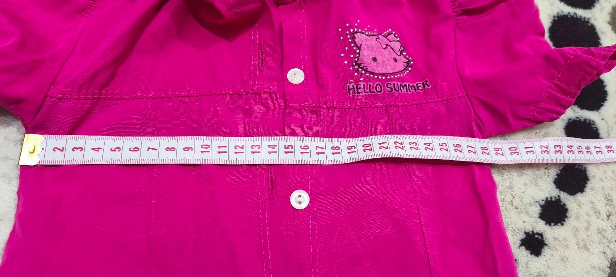 Pembe Kısa Kollu Kız Gömleği - Görsel 5