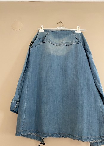 36 Beden mavi Renk Düğmeli Fermuarlı Mavi Denim Ceket