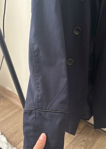 Düğmeli Lacivert Kadın Trençkot - Görsel 2