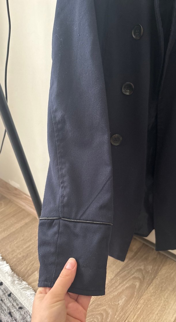 Düğmeli Lacivert Kadın Trençkot - Görsel 2