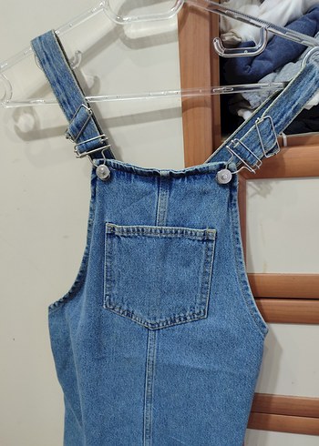 Kadın Mavi Denim Midi Askılı Tulum - Görsel 2