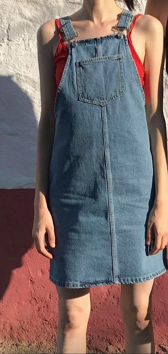Kadın Mavi Denim Midi Askılı Tulum - Görsel 3