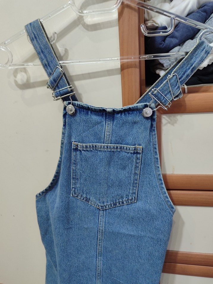 Kadın Mavi Denim Midi Askılı Tulum - Görsel 2