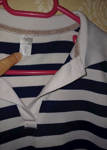 l Beden Çizgili Kısa Kollu Polo Yaka Kadın Tişört