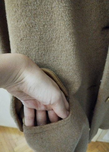 xxl Beden camel Renk Bej Düğmeli Kadın Yün Kaban