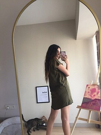 s Beden Haki Mini Günlük Elbise