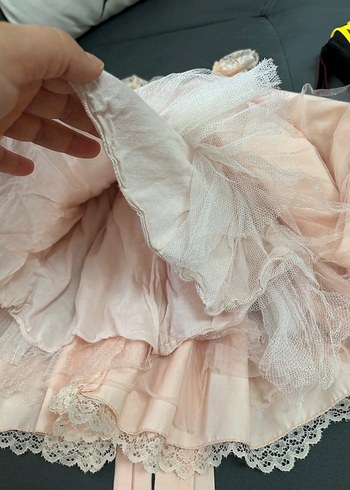 Kız Çocuk Pudra Rengi Dantelli Elbise - Görsel 4