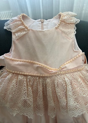 Kız Çocuk Pudra Rengi Dantelli Elbise - Görsel 2