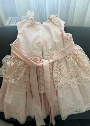 Kız Çocuk Pudra Rengi Dantelli Elbise - Görsel 3