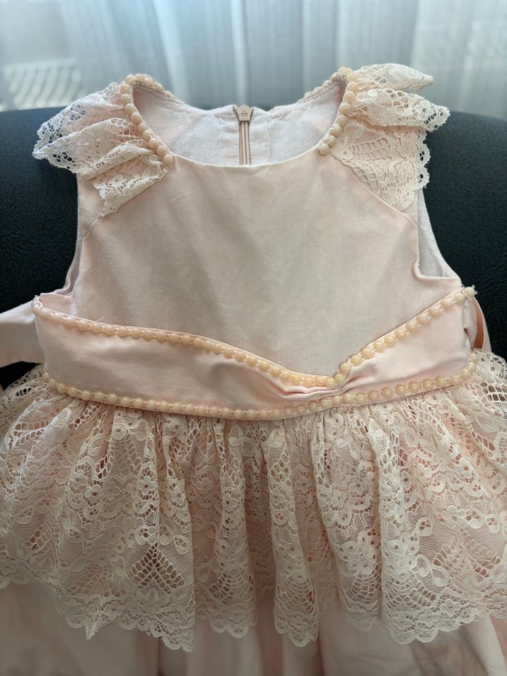 Kız Çocuk Pudra Rengi Dantelli Elbise - Görsel 2