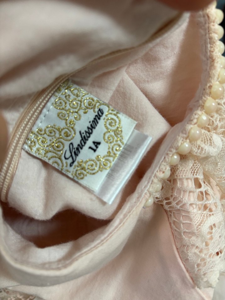 Kız Çocuk Pudra Rengi Dantelli Elbise - Görsel 5