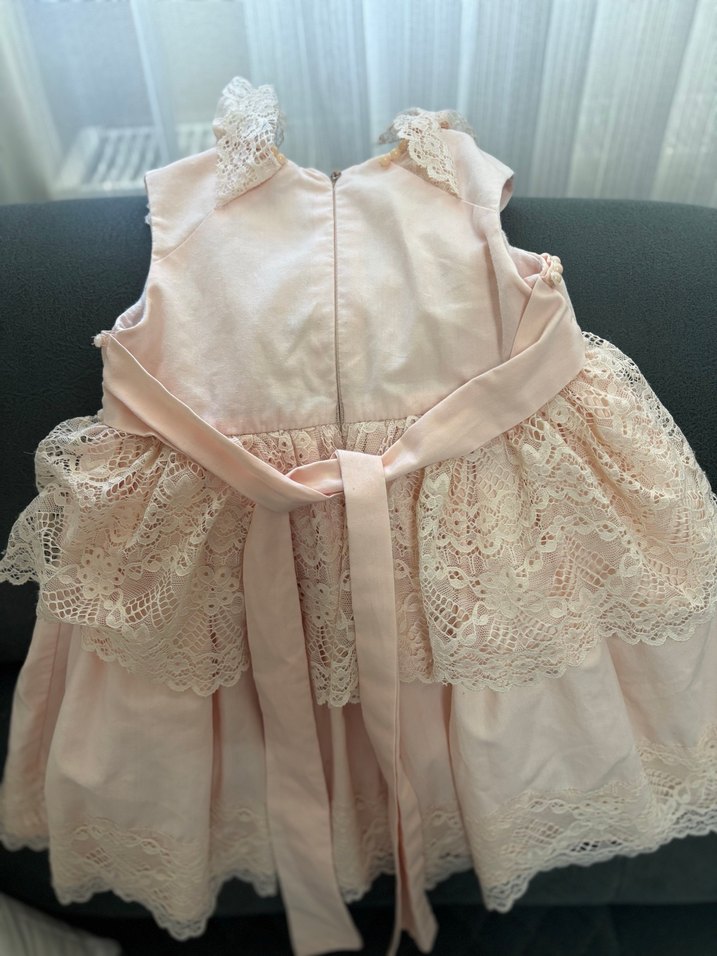 Kız Çocuk Pudra Rengi Dantelli Elbise - Görsel 3