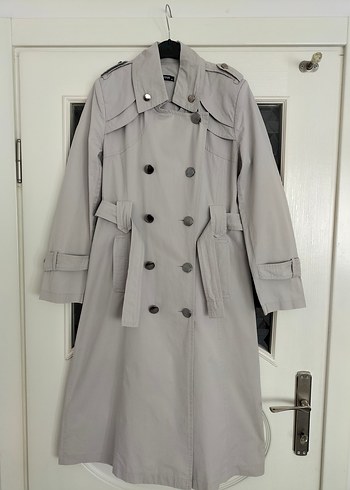 Kadın Gri Uzun Kuşaklı Trençkot - Görsel 3