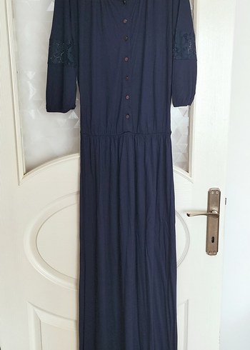 Düğmeli Lacivert Bohem Kadın Uzun Elbise - Görsel 7