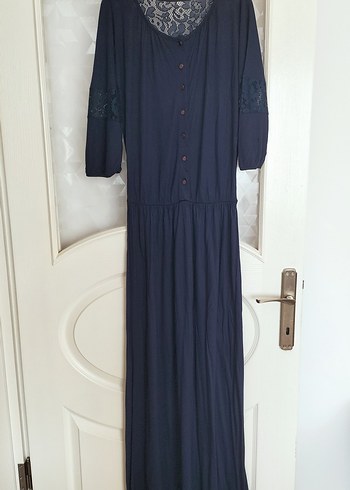 Düğmeli Lacivert Bohem Kadın Uzun Elbise - Görsel 6