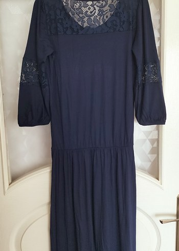 Düğmeli Lacivert Bohem Kadın Uzun Elbise - Görsel 8