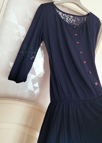 Düğmeli Lacivert Bohem Kadın Uzun Elbise - Görsel 10