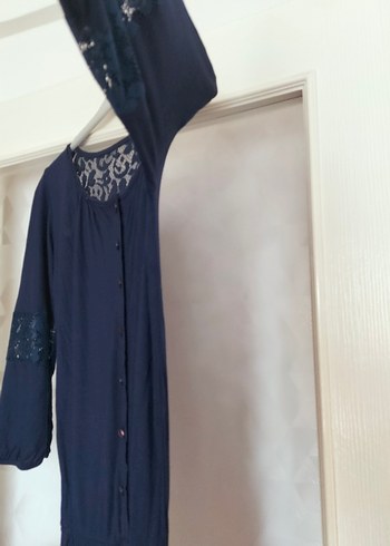 Düğmeli Lacivert Bohem Kadın Uzun Elbise - Görsel 9