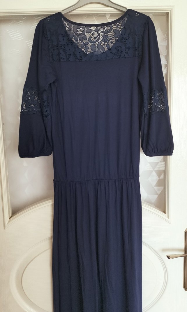 Düğmeli Lacivert Bohem Kadın Uzun Elbise - Görsel 2