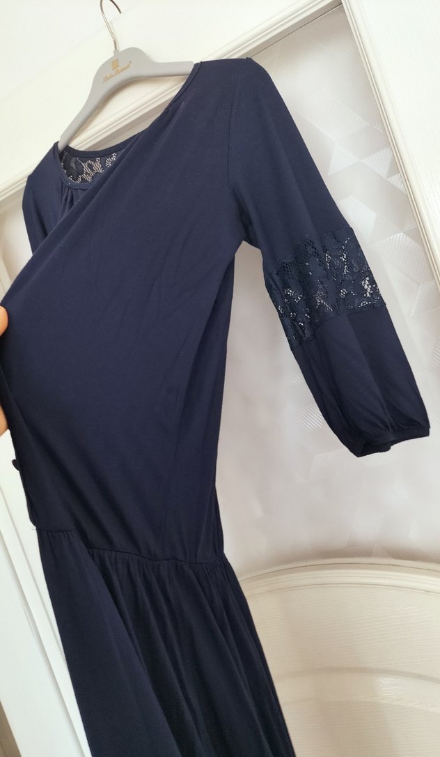 Düğmeli Lacivert Bohem Kadın Uzun Elbise - Görsel 3