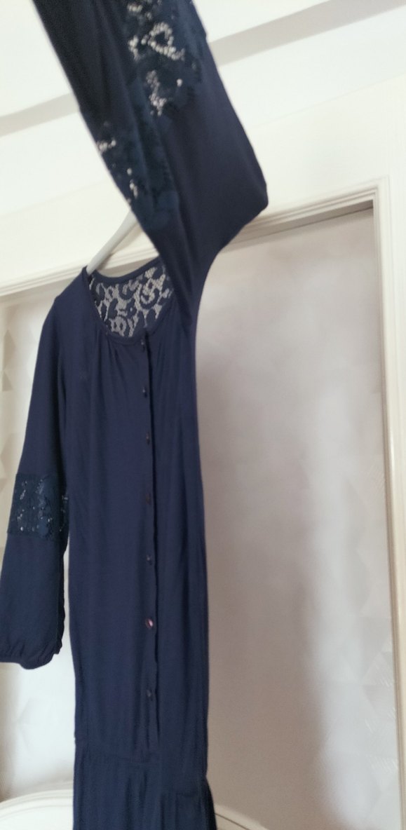 Düğmeli Lacivert Bohem Kadın Uzun Elbise - Görsel 4