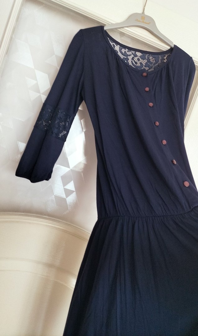 Düğmeli Lacivert Bohem Kadın Uzun Elbise - Görsel 5