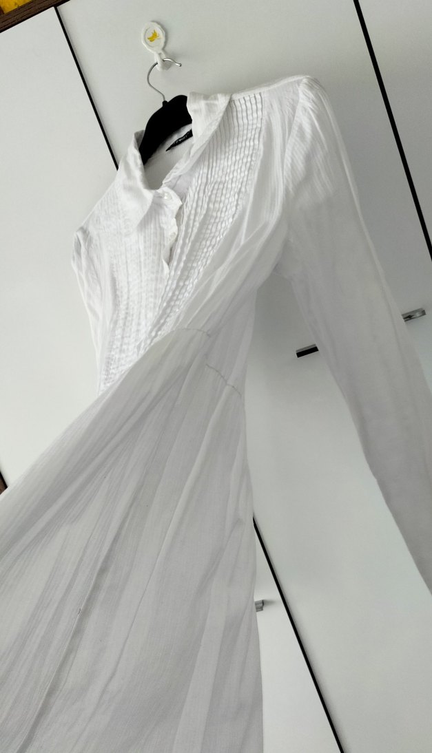 Düğmeli Beyaz Keten tunik - Görsel 4